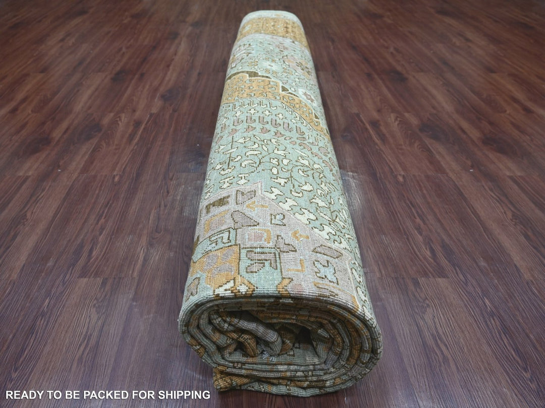 12'1" x 15'6" New Hand Knotted Green Wool Rectangle Oriental Rug - MOA10222140
