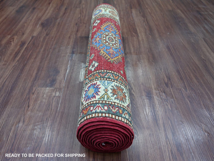 2'7" x 12'11" New Hand Knotted Red Wool Runner Oriental Rug - MOA10222141