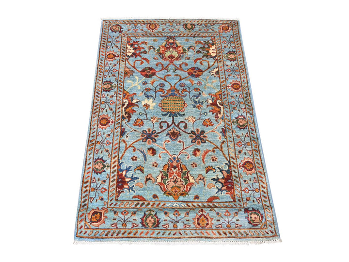 2'10" x 4'3" New Hand Knotted Blue Wool Rectangle Oriental Rug - MOA10222144