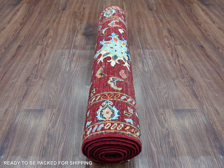 2'8" x 8'4" New Hand Knotted Red Wool Runner Oriental Rug - MOA10222145