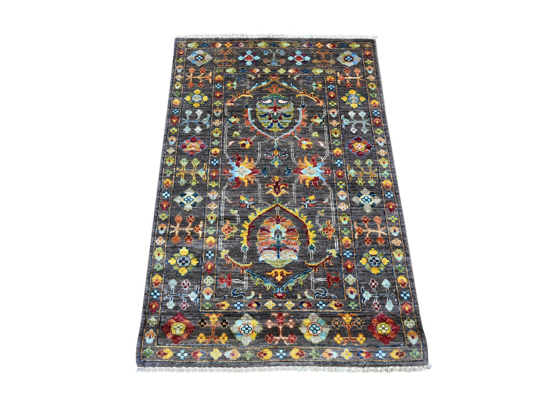 2'8" x 4'0" New Hand Knotted Green Wool Rectangle Oriental Rug - MOA10222147