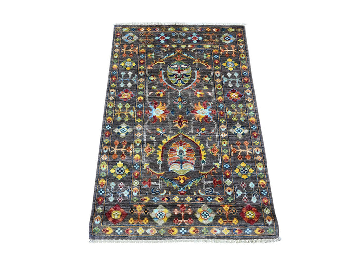 2'8" x 4'0" New Hand Knotted Green Wool Rectangle Oriental Rug - MOA10222147