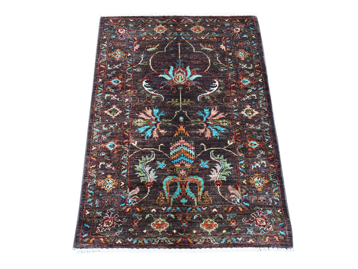 2'8" x 3'8" New Hand Knotted Brown Wool Rectangle Oriental Rug - MOA10222148