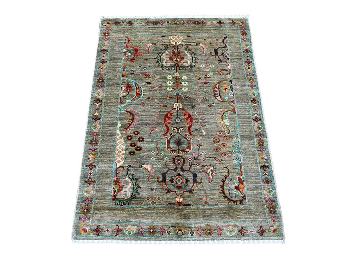 2'9" x 3'10" New Hand Knotted Grey Wool Rectangle Oriental Rug - MOA10222149