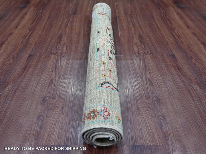 2'9" x 3'10" New Hand Knotted Grey Wool Rectangle Oriental Rug - MOA10222149