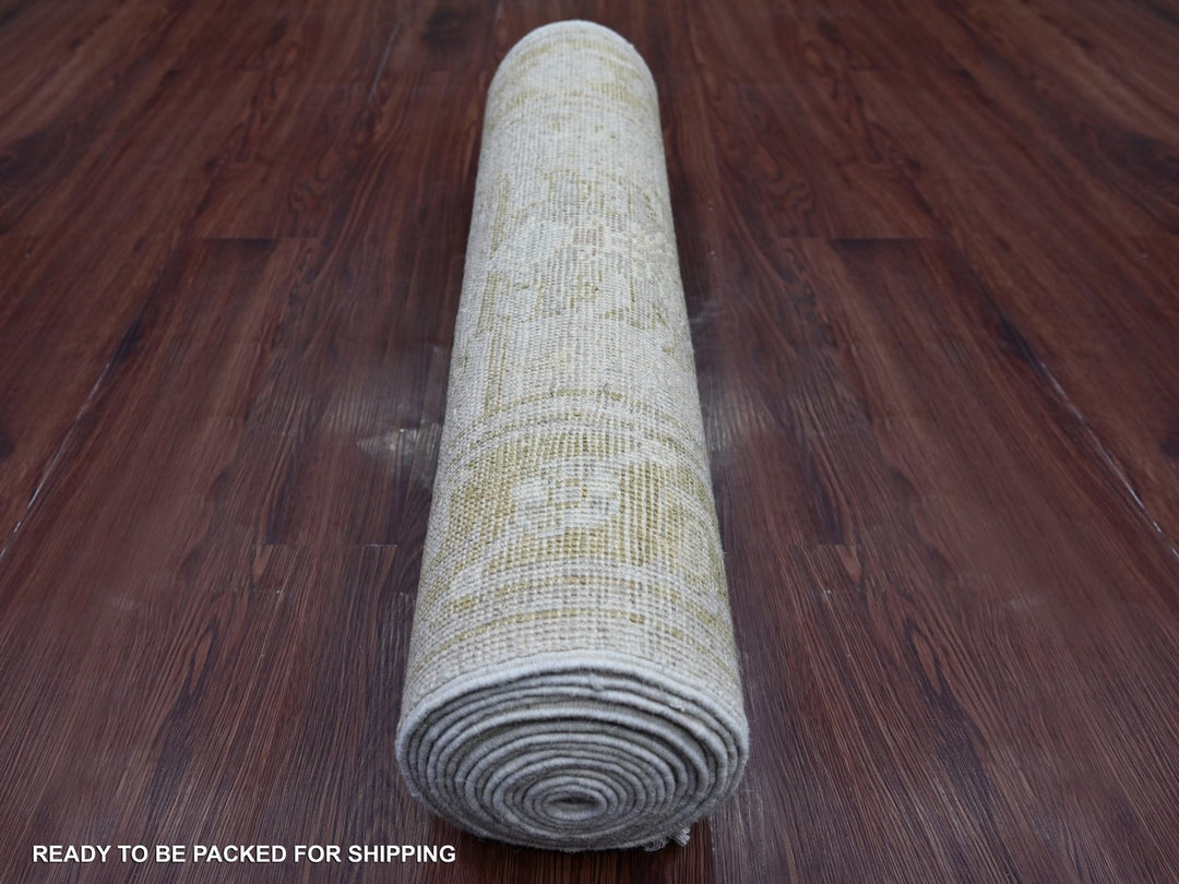 2'9" x 17'4" New Hand Knotted Grey Wool Runner Oriental Rug - MOA10222152