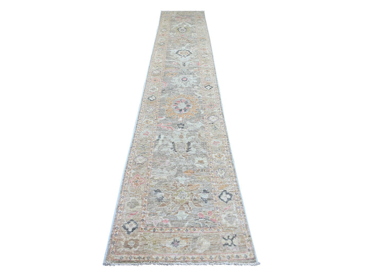 2'8" x 15'3" New Hand Knotted Grey Wool Runner Oriental Rug - MOA10222155