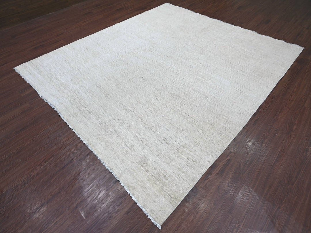 8'3" x 9'3" New Hand Knotted Ivory Wool Rectangle Oriental Rug - MOA10222158