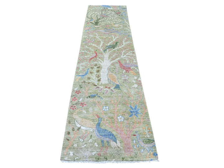 2'6" x 9'10" New Hand Knotted Green Wool Runner Oriental Rug - MOA10222160