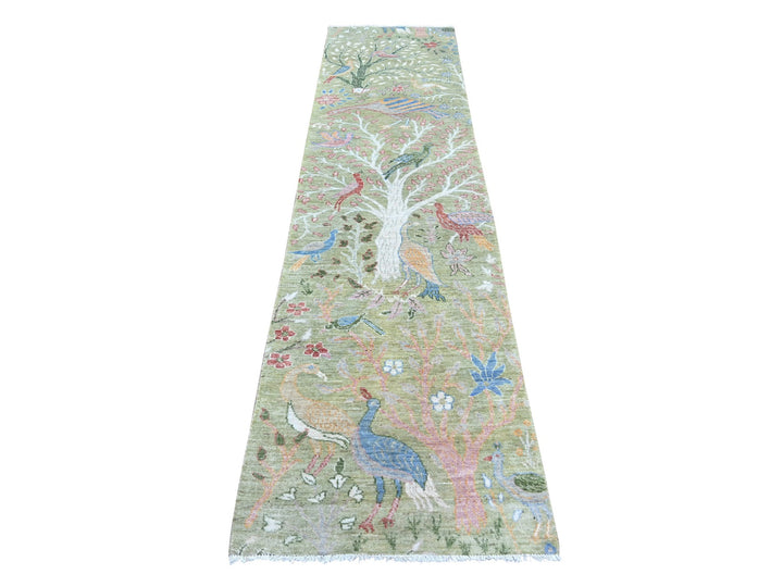 2'6" x 10'0" New Hand Knotted Green Wool Runner Oriental Rug - MOA10222162