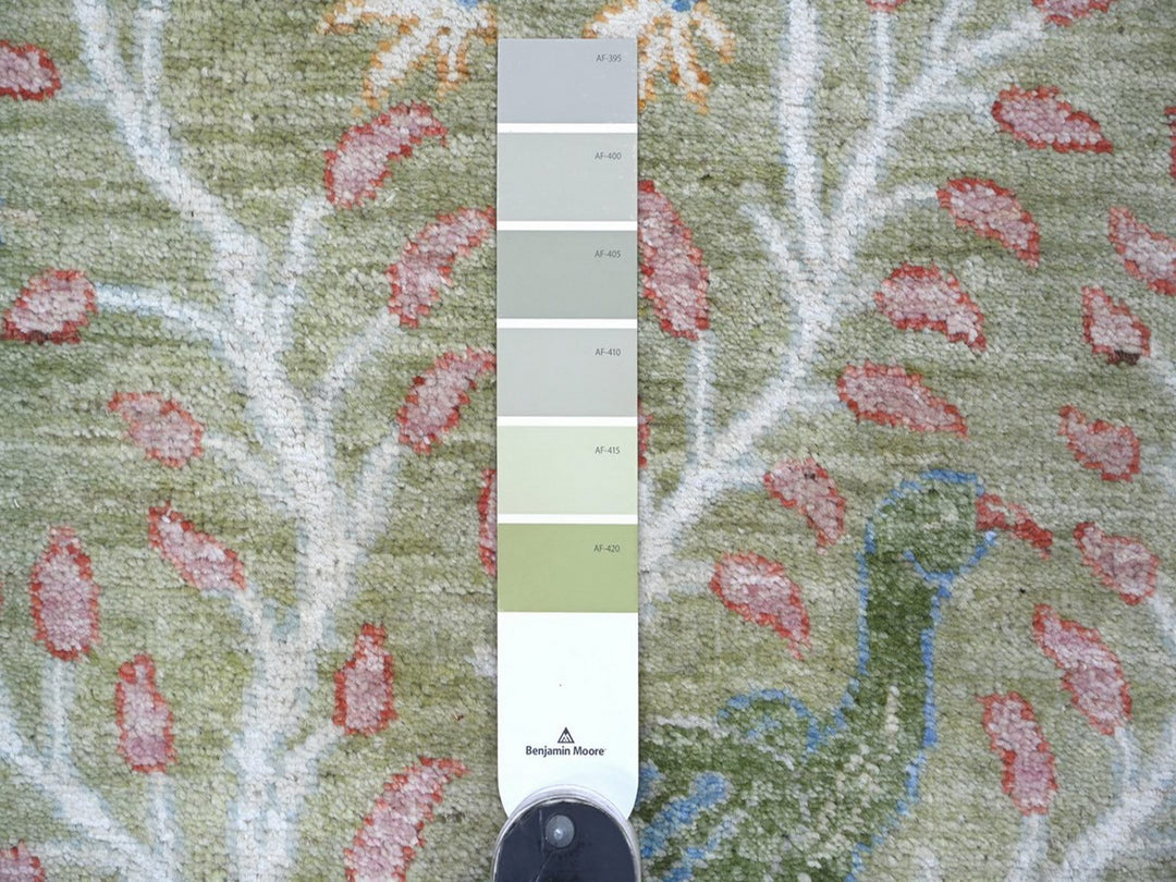 2'6" x 10'0" New Hand Knotted Green Wool Runner Oriental Rug - MOA10222162
