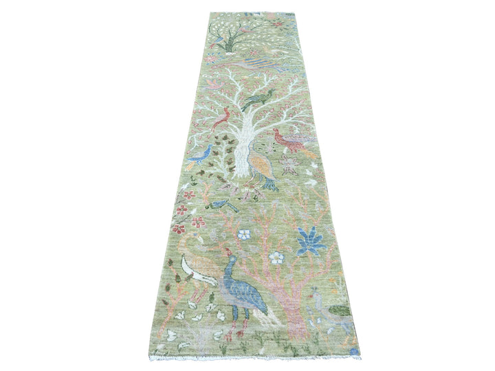 2'6" x 10'0" New Hand Knotted Green Wool Runner Oriental Rug - MOA10222163