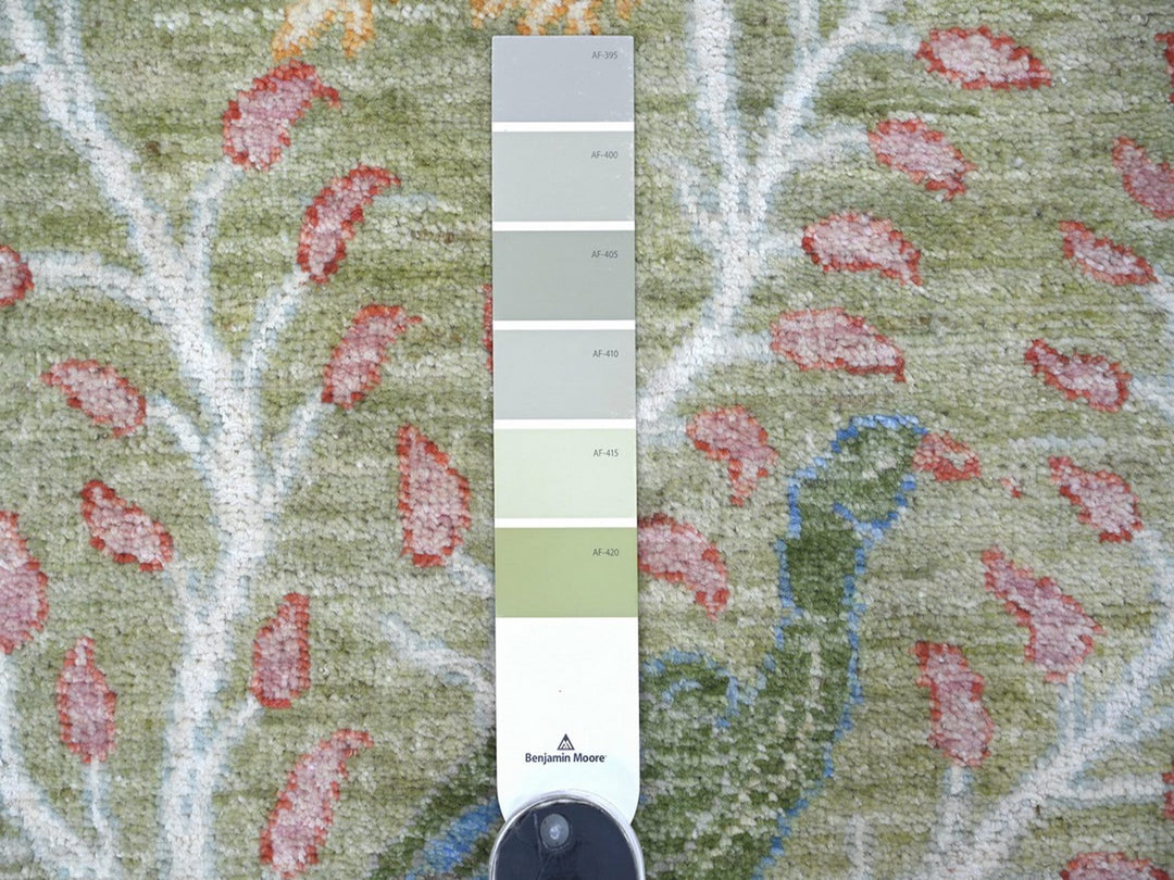 2'6" x 10'0" New Hand Knotted Green Wool Runner Oriental Rug - MOA10222163