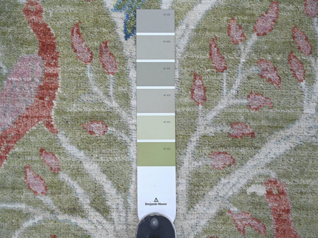 2'6" x 12'3" New Hand Knotted Green Wool Runner Oriental Rug - MOA10222164