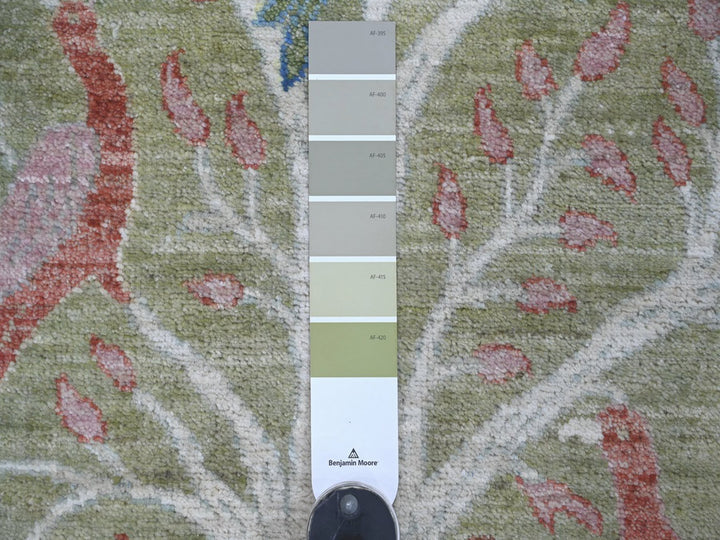 2'6" x 12'3" New Hand Knotted Green Wool Runner Oriental Rug - MOA10222164