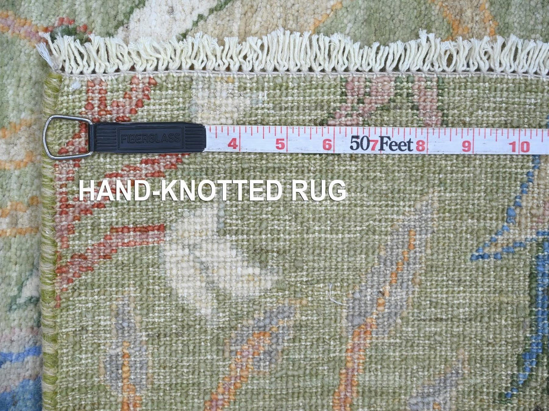 2'6" x 12'3" New Hand Knotted Green Wool Runner Oriental Rug - MOA10222164