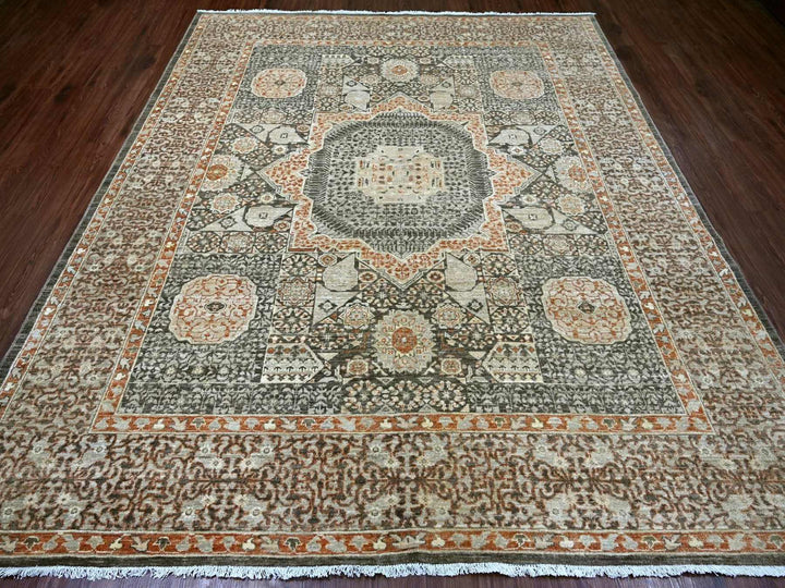 8'3" x 9'9" New Hand Knotted Brown Wool Rectangle Oriental Rug - MOA10222165