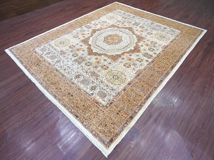 8'1" x 10'0" New Hand Knotted Ivory Wool Rectangle Oriental Rug - MOA10222166