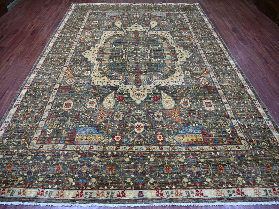 8'9" x 11'10" New Hand Knotted Grey Wool Rectangle Oriental Rug - MOA10222167