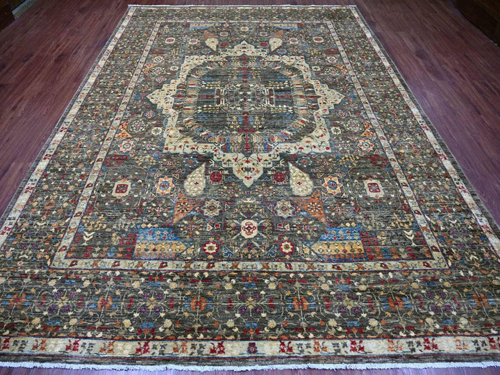 8'9" x 11'10" New Hand Knotted Grey Wool Rectangle Oriental Rug - MOA10222167