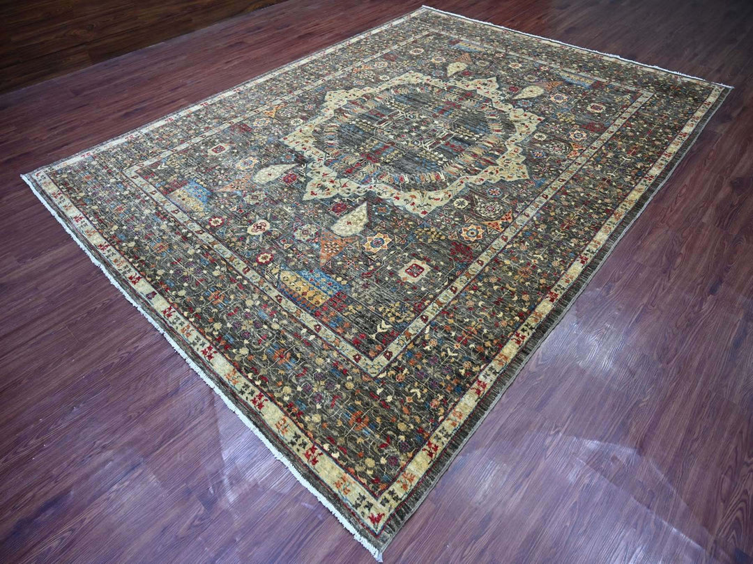 8'9" x 11'10" New Hand Knotted Grey Wool Rectangle Oriental Rug - MOA10222167