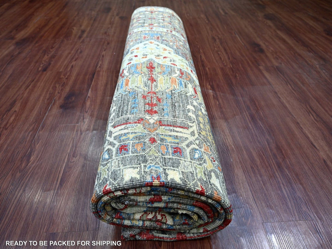 8'9" x 11'10" New Hand Knotted Grey Wool Rectangle Oriental Rug - MOA10222167