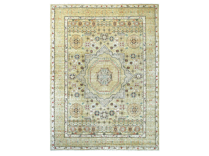 9'11" x 13'5" New Hand Knotted Green Wool Rectangle Oriental Rug - MOA10222168