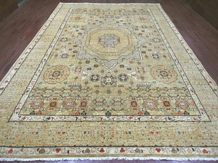 9'11" x 13'5" New Hand Knotted Green Wool Rectangle Oriental Rug - MOA10222168