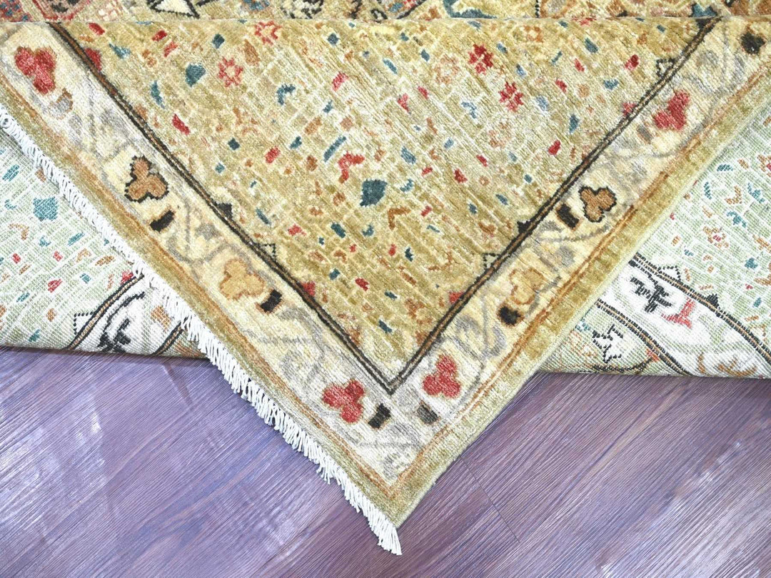 9'11" x 13'5" New Hand Knotted Green Wool Rectangle Oriental Rug - MOA10222168