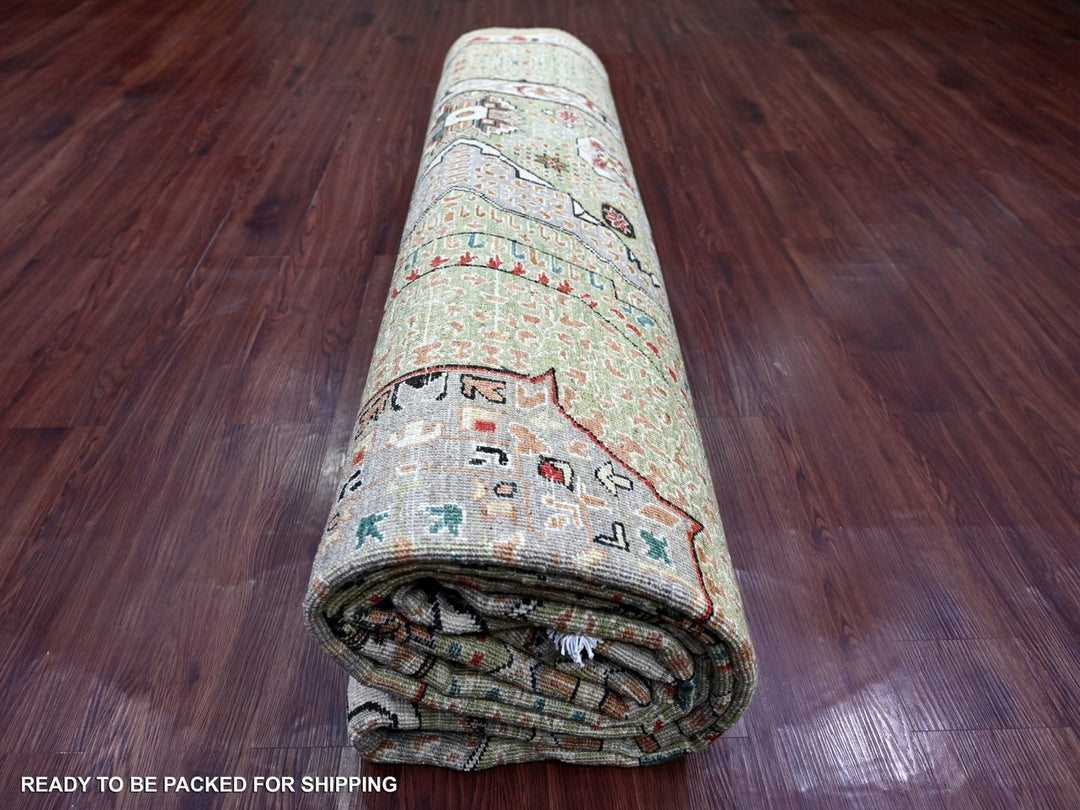 9'11" x 13'5" New Hand Knotted Green Wool Rectangle Oriental Rug - MOA10222168