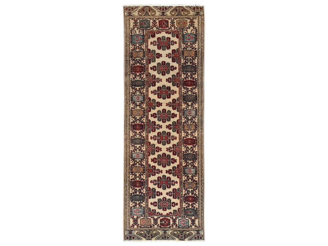 2'3" x 6'8" Vintage Hand Knotted Ivory Wool Runner Oriental Rug - MOA1022216