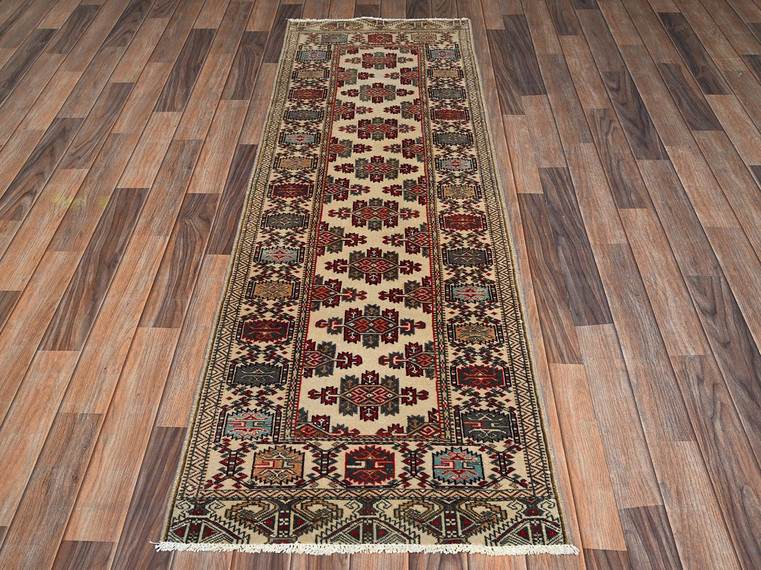 2'3" x 6'8" Vintage Hand Knotted Ivory Wool Runner Oriental Rug - MOA1022216