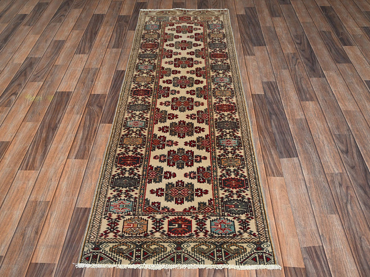 2'3" x 6'8" Vintage Hand Knotted Ivory Wool Runner Oriental Rug - MOA1022216
