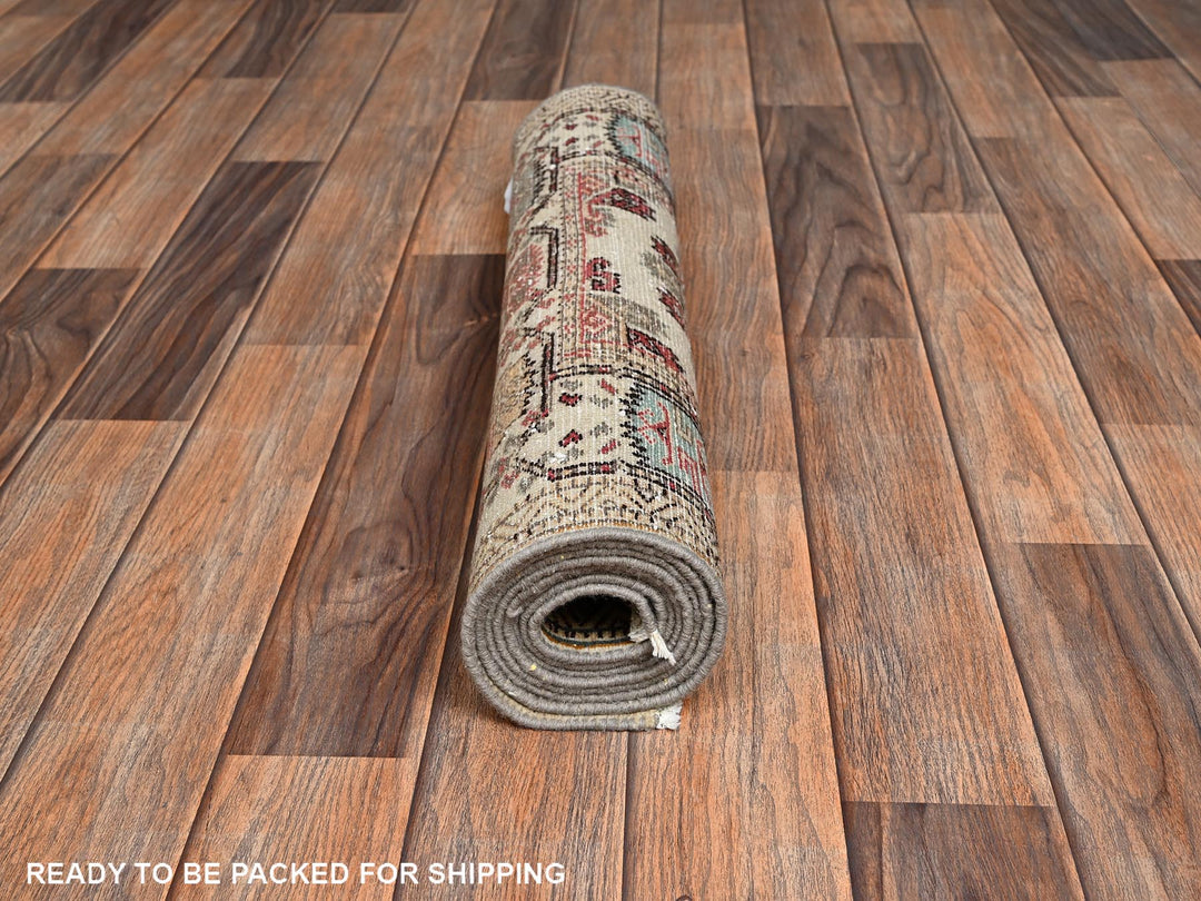 2'3" x 6'8" Vintage Hand Knotted Ivory Wool Runner Oriental Rug - MOA1022216