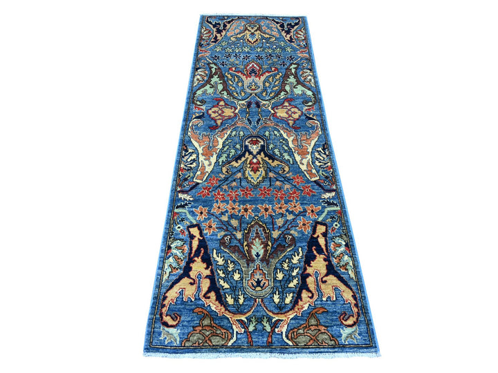 2'7" x 7'11" New Hand Knotted Blue Wool Runner Oriental Rug - MOA10222172