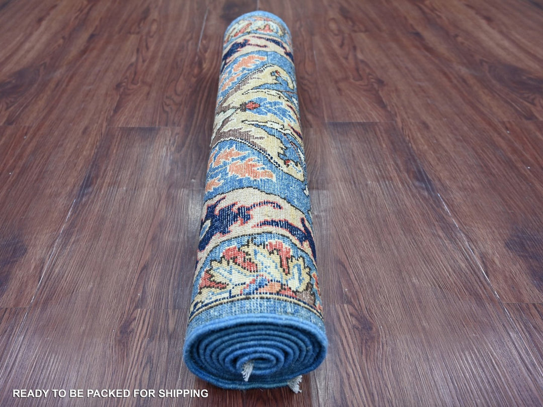 2'7" x 7'11" New Hand Knotted Blue Wool Runner Oriental Rug - MOA10222172