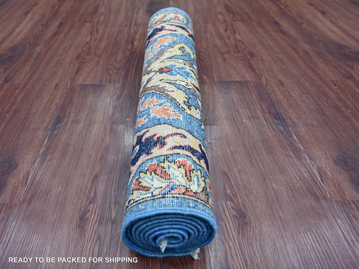 2'7" x 7'11" New Hand Knotted Blue Wool Runner Oriental Rug - MOA10222172