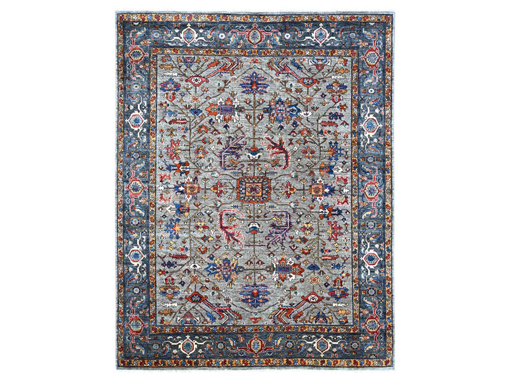 8'1" x 10'3" New Hand Knotted Grey Wool Rectangle Oriental Rug - MOA10222173