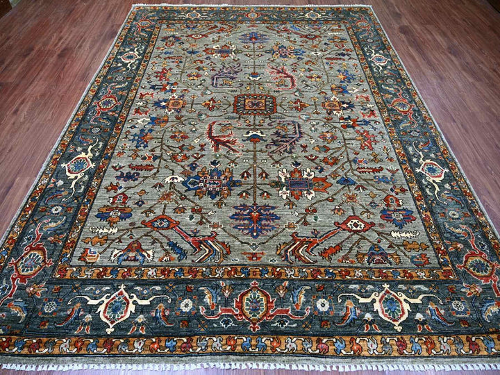8'1" x 10'3" New Hand Knotted Grey Wool Rectangle Oriental Rug - MOA10222173
