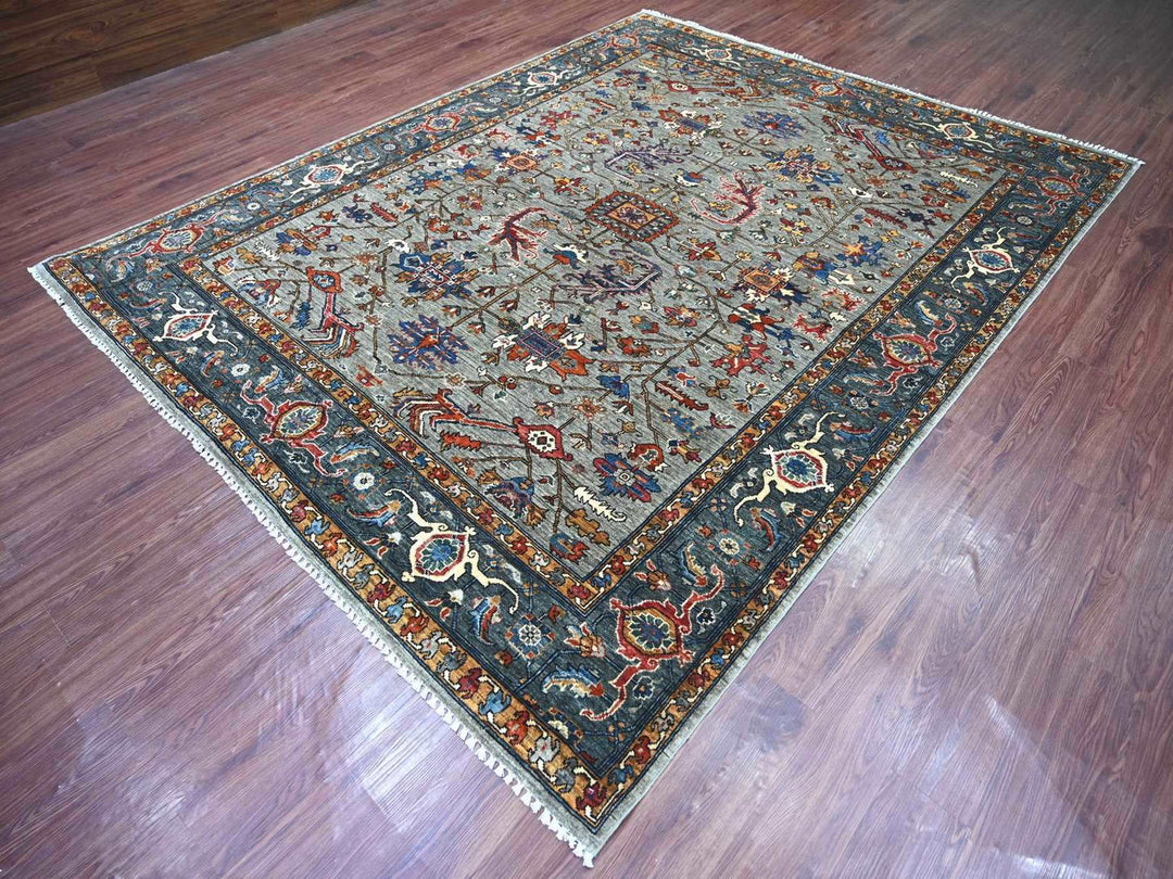 8'1" x 10'3" New Hand Knotted Grey Wool Rectangle Oriental Rug - MOA10222173