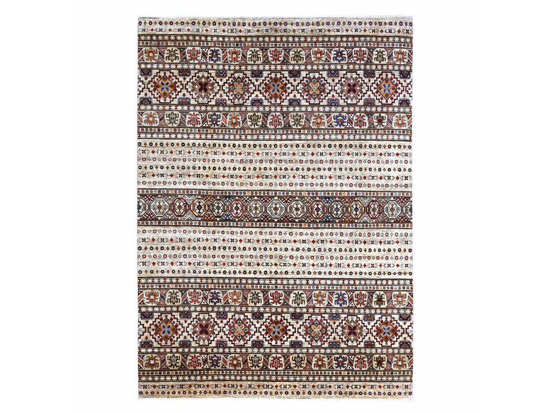 8'1" x 11'3" New Hand Knotted Ivory Wool Rectangle Oriental Rug - MOA10222175