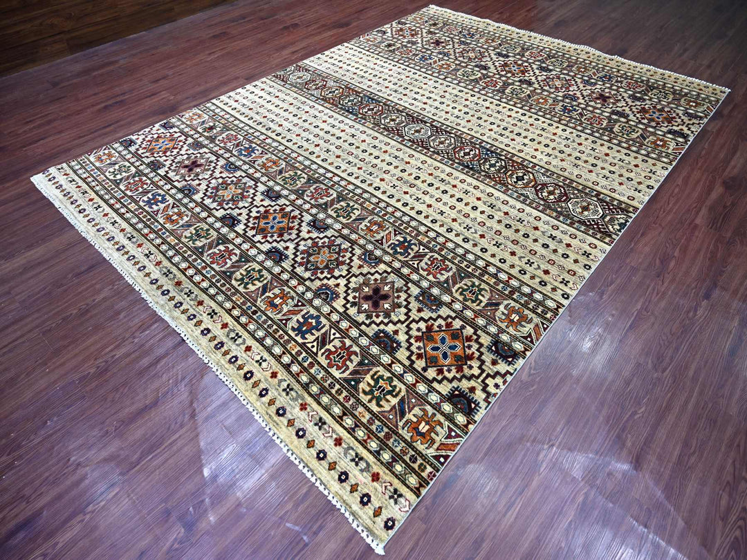 8'1" x 11'3" New Hand Knotted Ivory Wool Rectangle Oriental Rug - MOA10222175