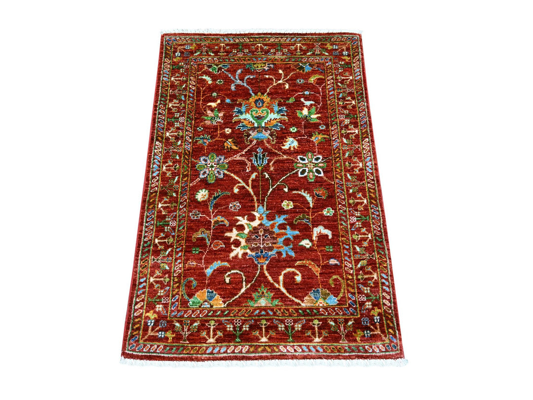 2'7" x 3'10" New Hand Knotted Red Wool Rectangle Oriental Rug - MOA10222178