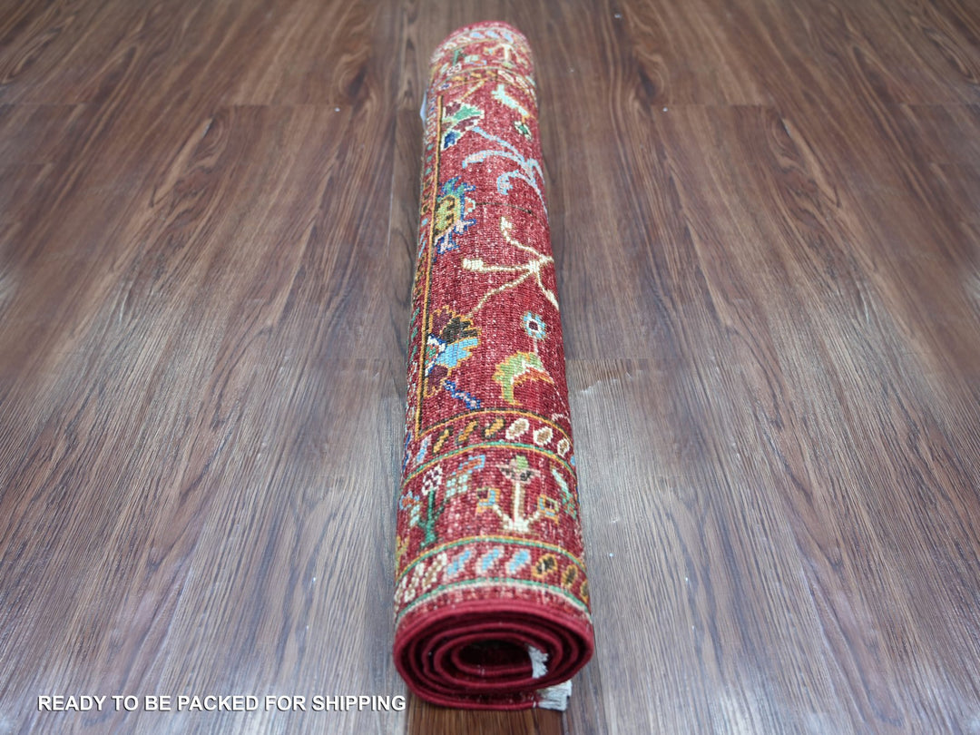 2'7" x 3'10" New Hand Knotted Red Wool Rectangle Oriental Rug - MOA10222178