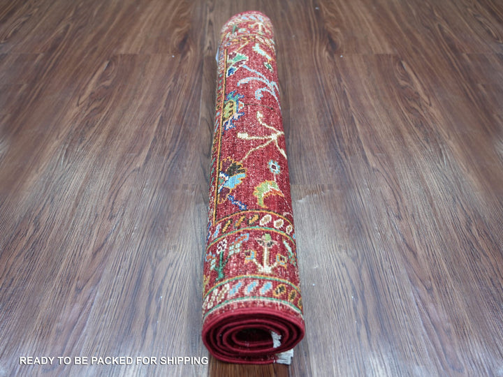 2'7" x 3'10" New Hand Knotted Red Wool Rectangle Oriental Rug - MOA10222178