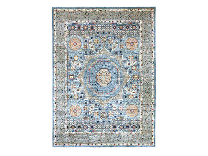12'0" x 15'9" New Hand Knotted Blue Wool Rectangle Oriental Rug - MOA10222179