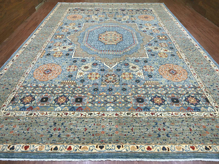 12'0" x 15'9" New Hand Knotted Blue Wool Rectangle Oriental Rug - MOA10222179