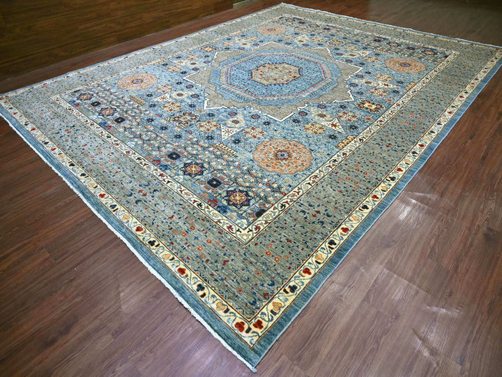 12'0" x 15'9" New Hand Knotted Blue Wool Rectangle Oriental Rug - MOA10222179