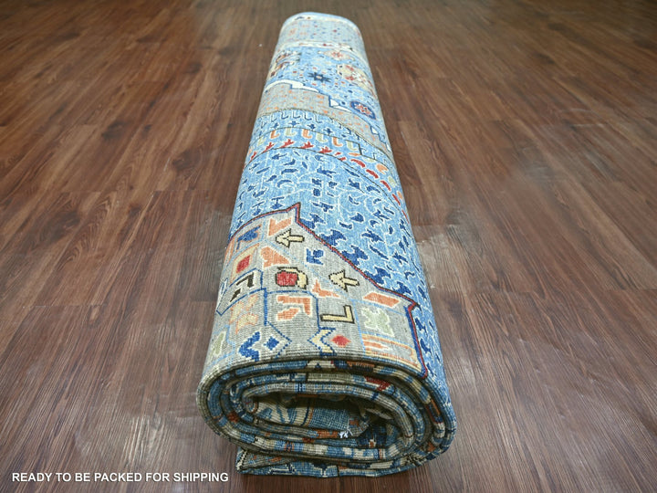 12'0" x 15'9" New Hand Knotted Blue Wool Rectangle Oriental Rug - MOA10222179