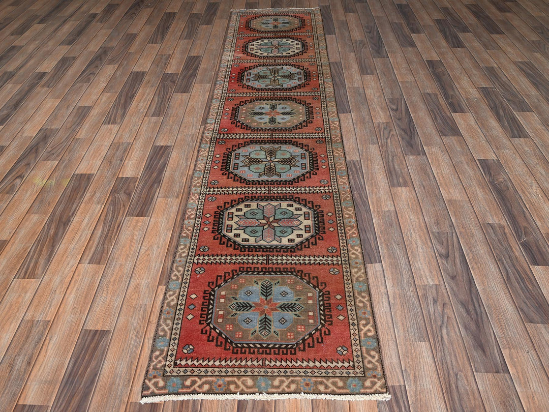 2'1" x 9'7" Vintage Hand Knotted Orange Wool Runner Oriental Rug - MOA1022217